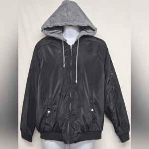 Outer Edge 1X Hoodie Jacket Padded Black Grey Zip Down